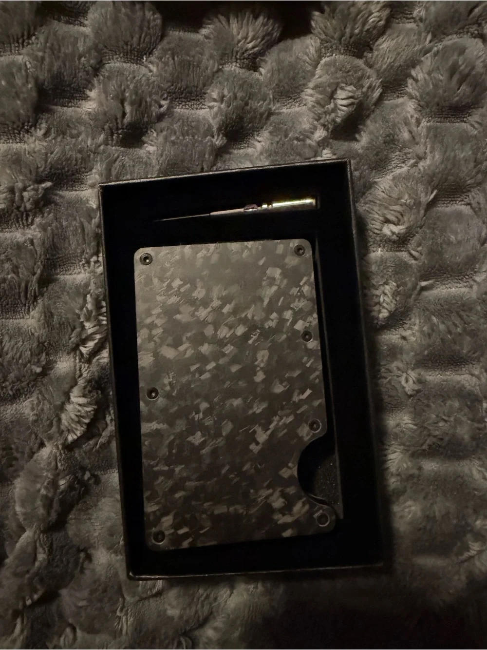 Carbon-Pattern Metal Card Holder with Black Clip